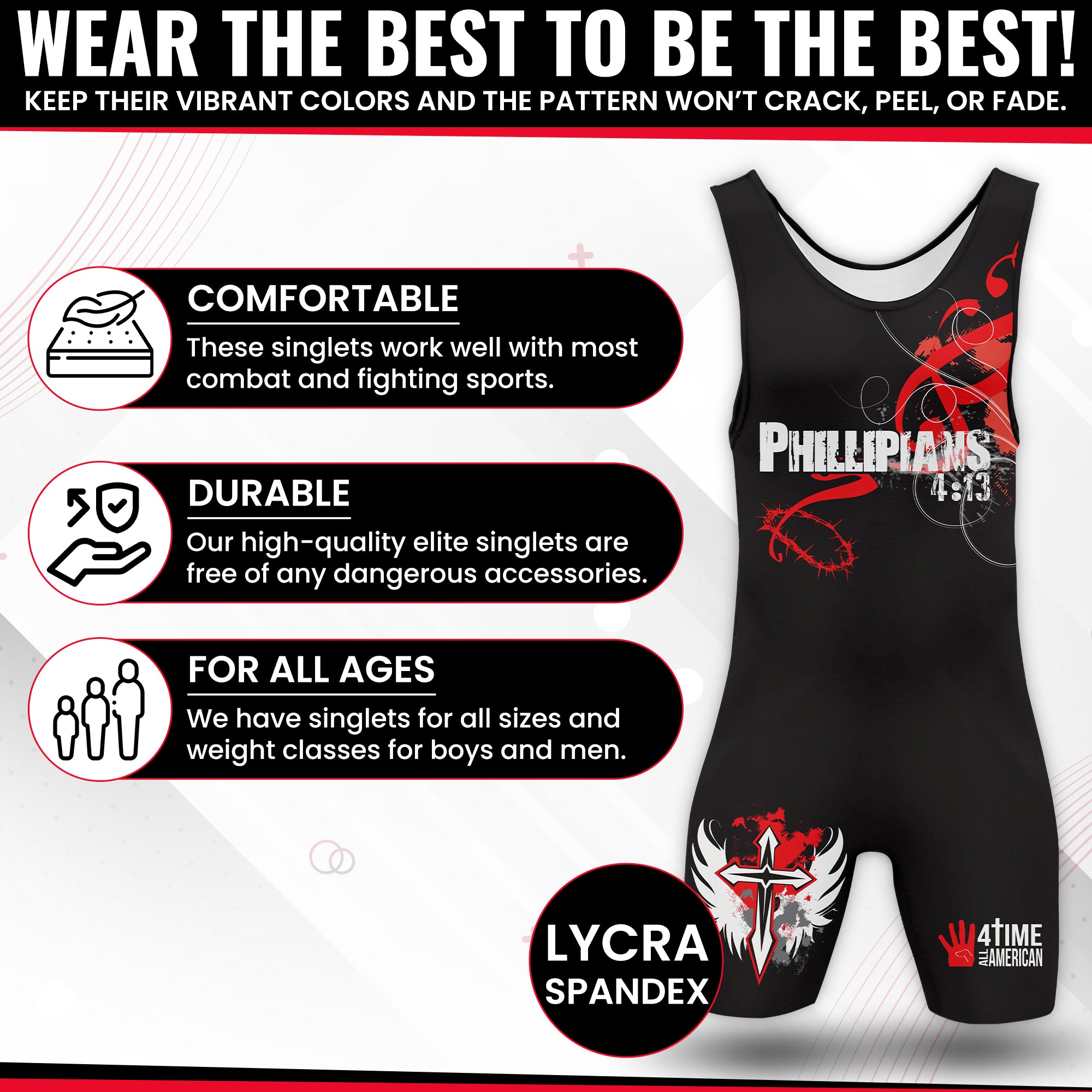 Philippians 4:13 Red Wrestling Singlet