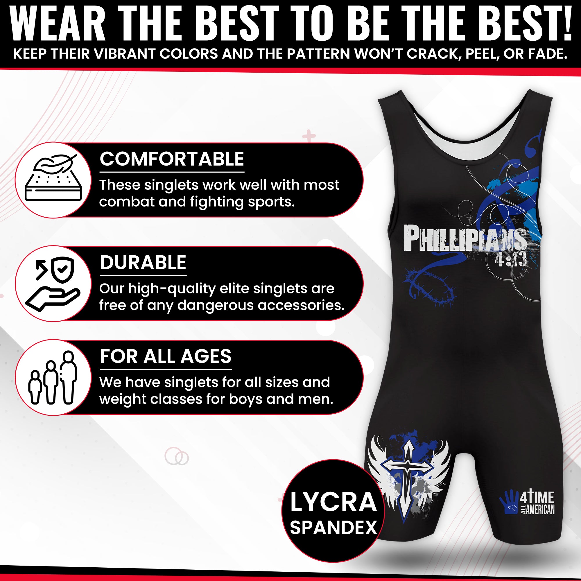 Philippians 4:13 Blue Wrestling Singlet