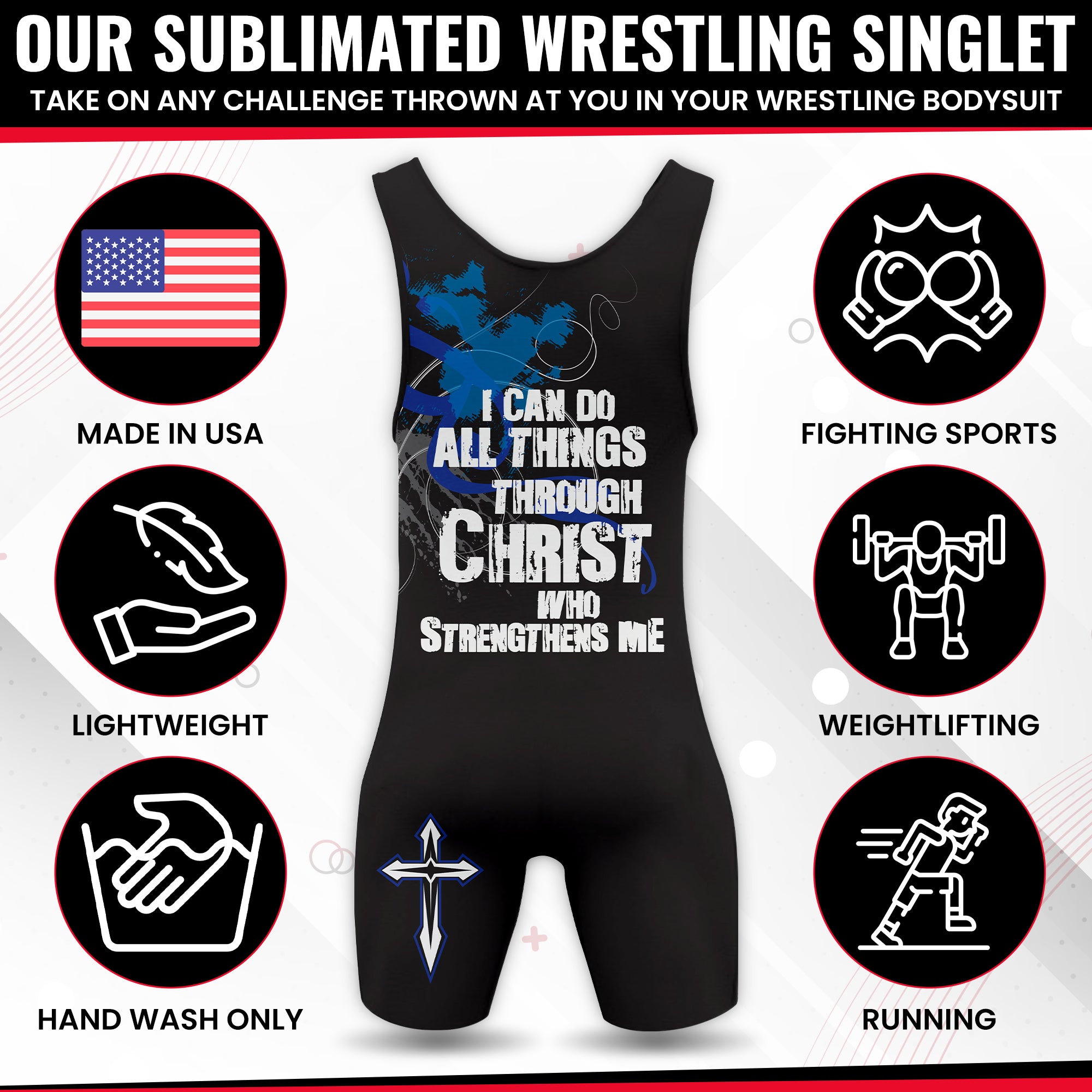 Philippians 4:13 Blue Wrestling Singlet