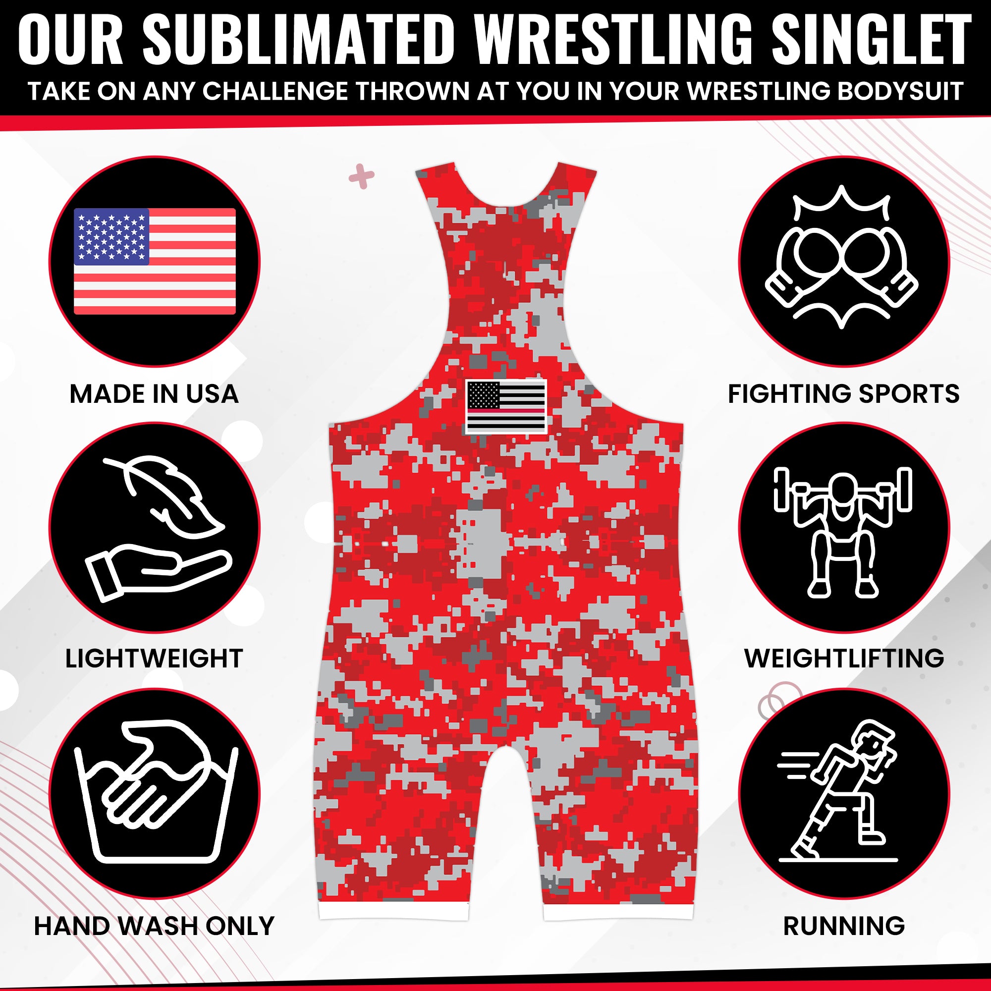 Digital Camo - Red Wrestling Singlet