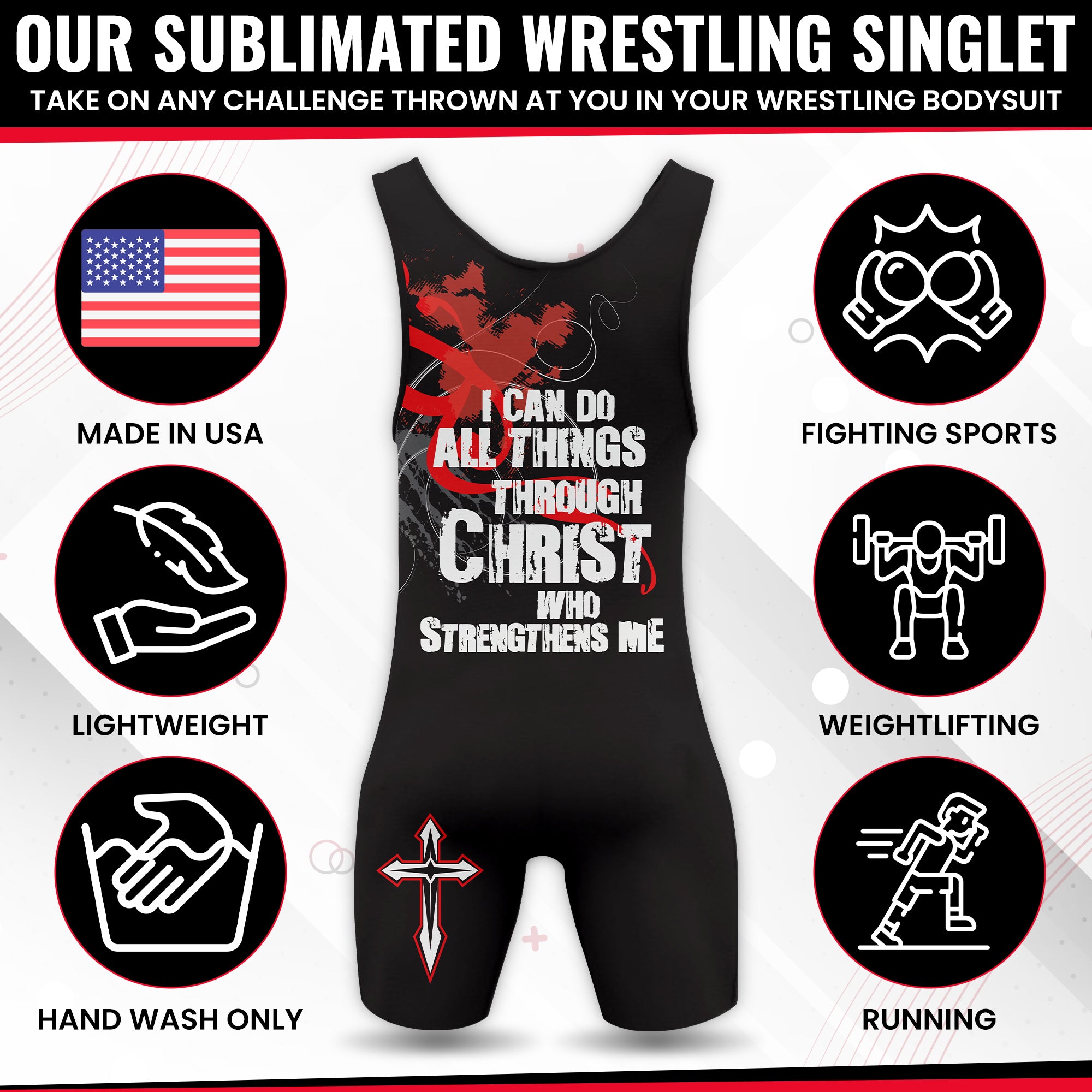 Philippians 4:13 Red Wrestling Singlet