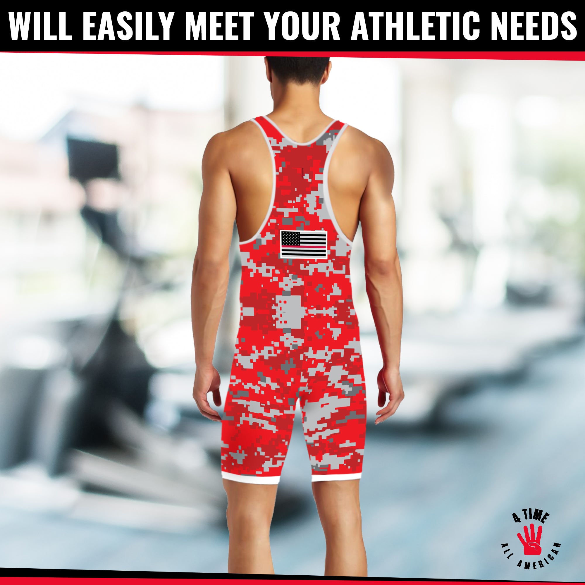 Digital Camo - Red Wrestling Singlet