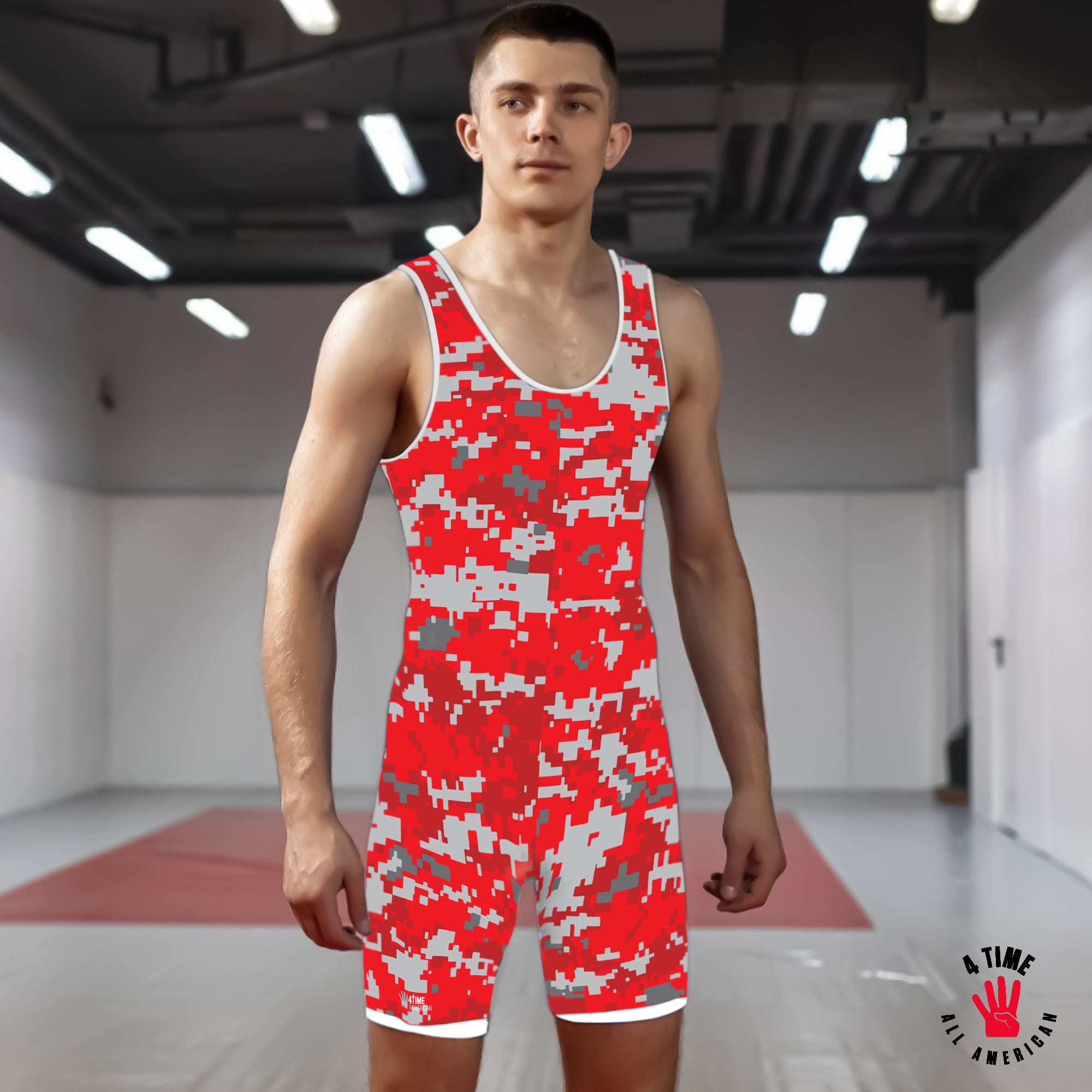 Digital Camo - Red Wrestling Singlet