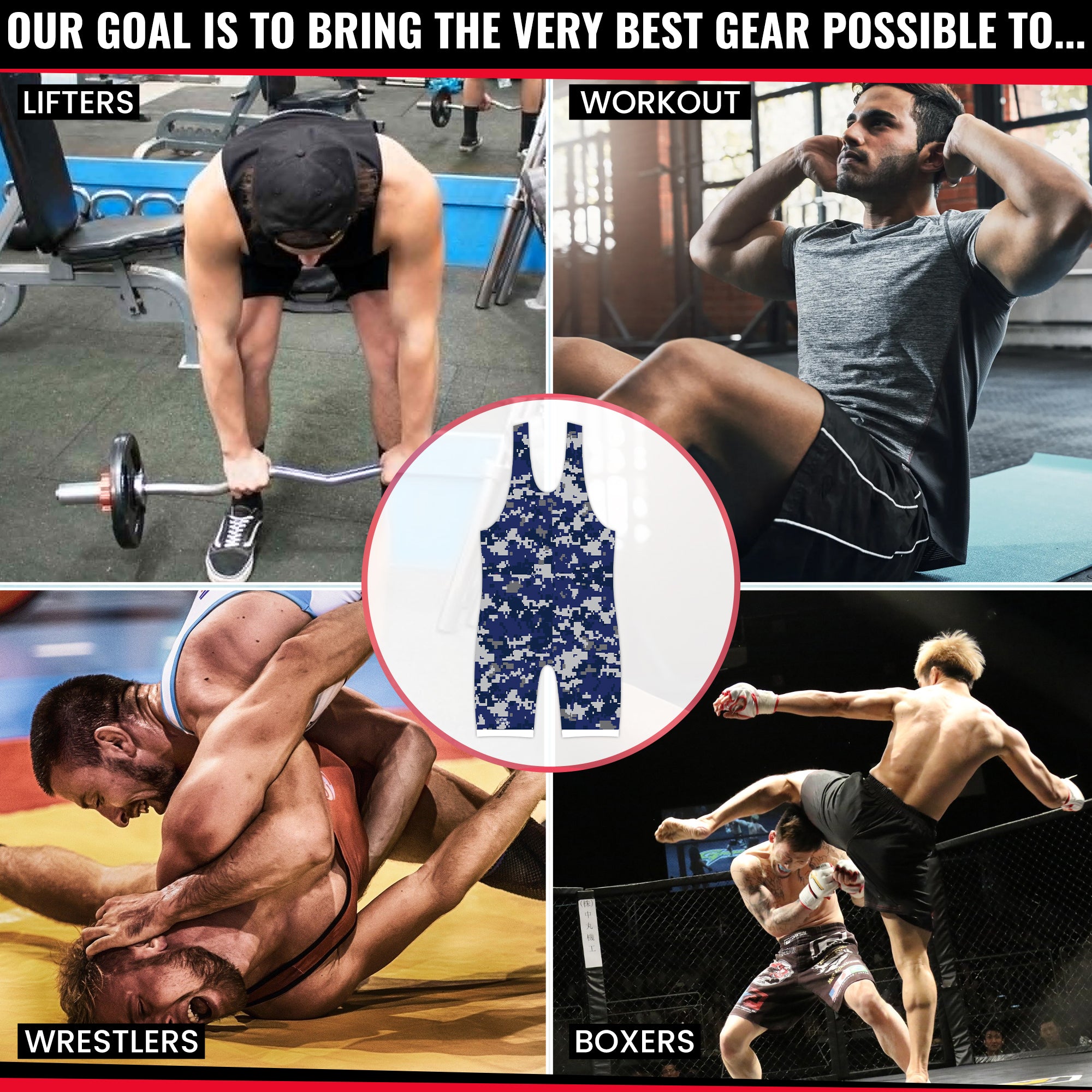 Camo Blue Wrestling Singlets