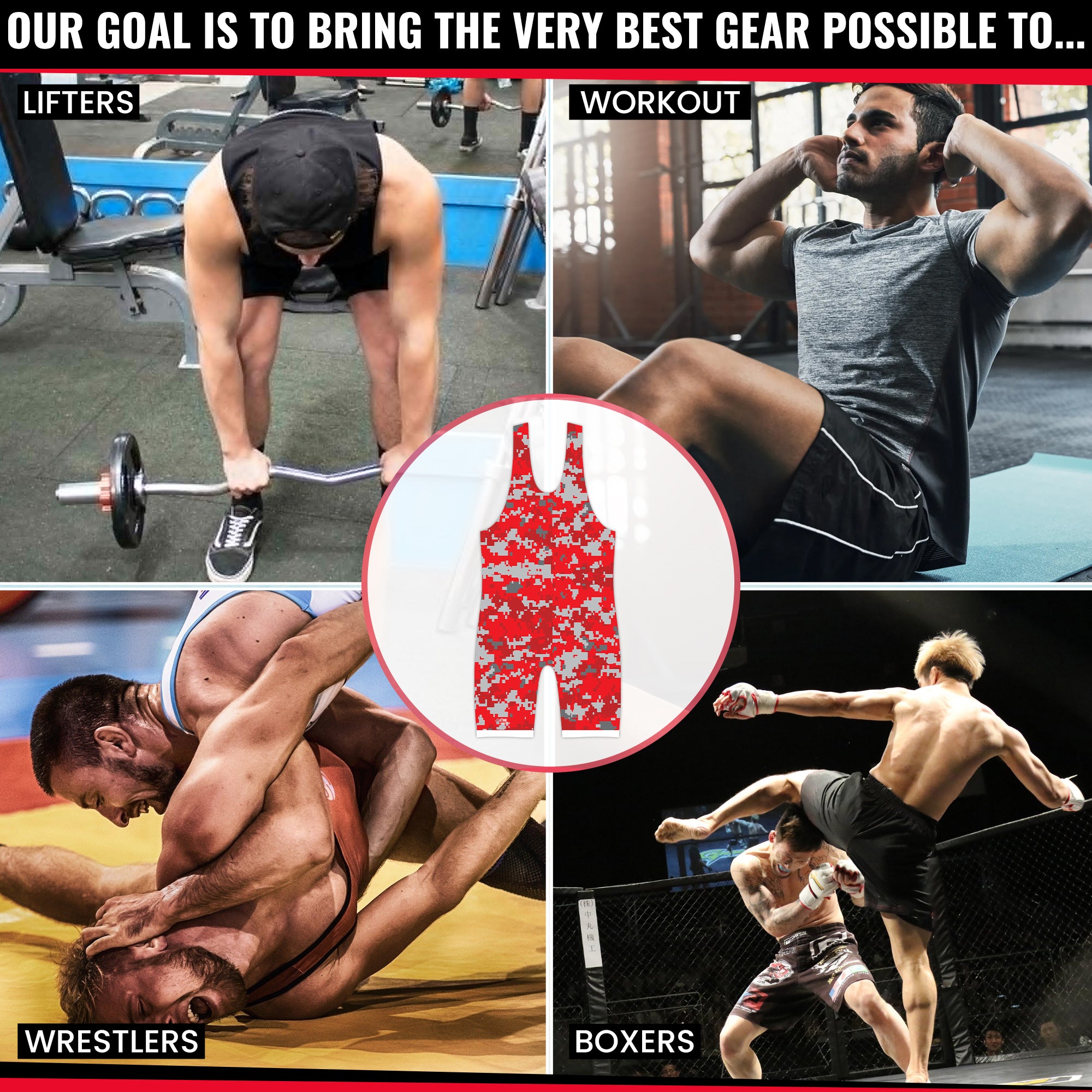 Digital Camo - Red Wrestling Singlet